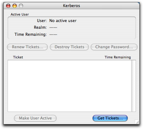 Kerberos application dialog box illustration