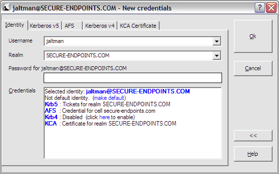 Expanded new credentials window